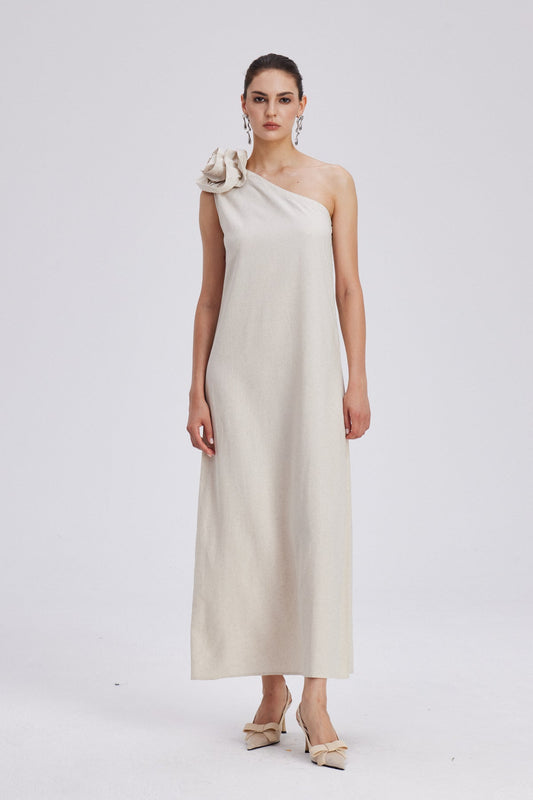 Charlotta Flower One Shoulder Maxi Dress