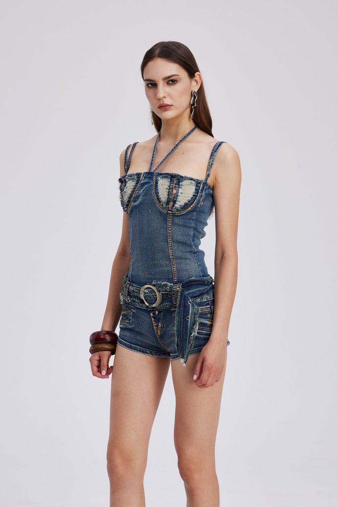 Shop  beautiful dress - Perfect for special occasions | Charnette Spaghetti Bodycon Denim Jumpsuit