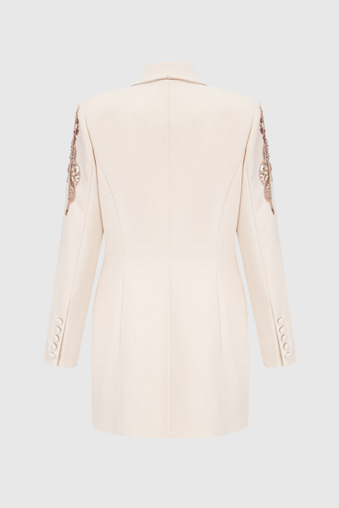 Stylish beige dress | Charnita Sequin Embellished Blazer Dress - Beige - Ideal for special occasions