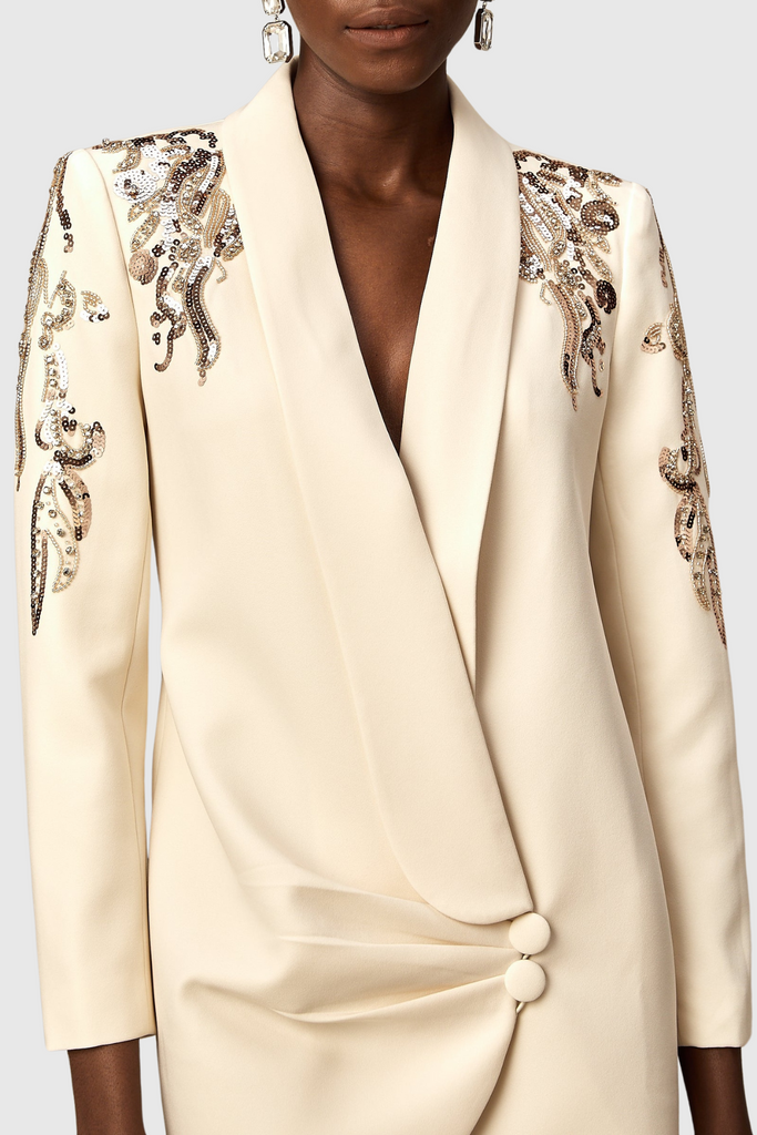 Shop  beige dress - Perfect for special occasions | Charnita Sequin Embellished Blazer Dress - Beige