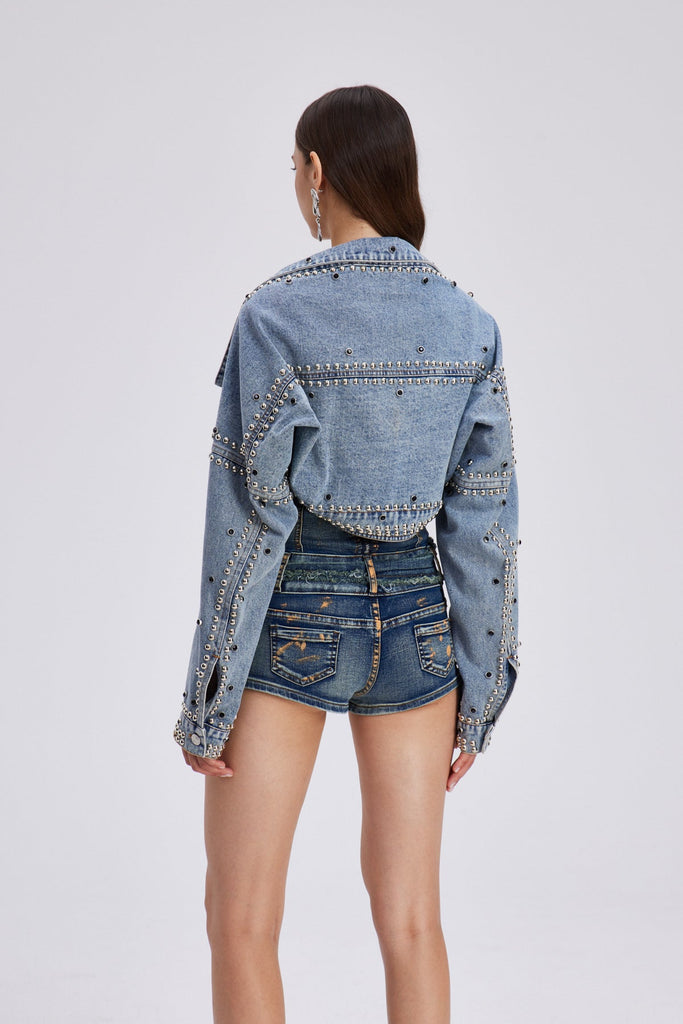 Charo Embellished Shawl Denim Jacket - Stylish beautiful dress for special occasions | Buy Online