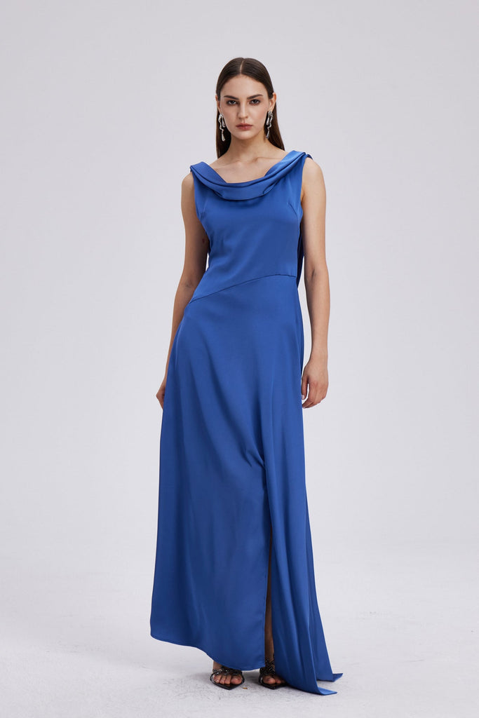 Charoula Bow Backless Satin Maxi Dress - Stylish beautiful dress for special occasions | Buy Online