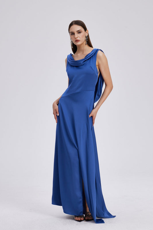 Charoula Bow Backless Satin Maxi Dress