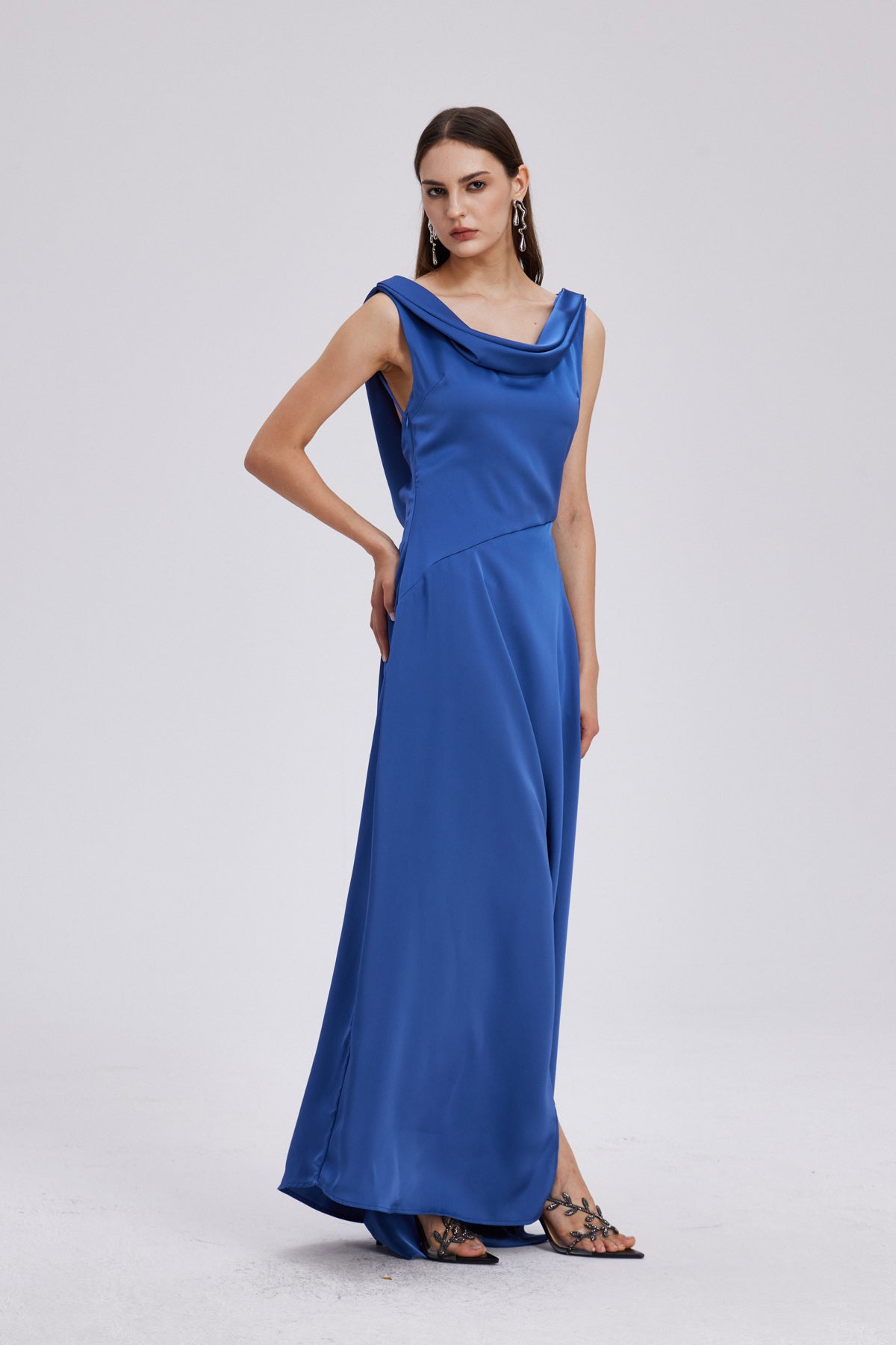 Charoula Bow Backless Satin Maxi Dress
