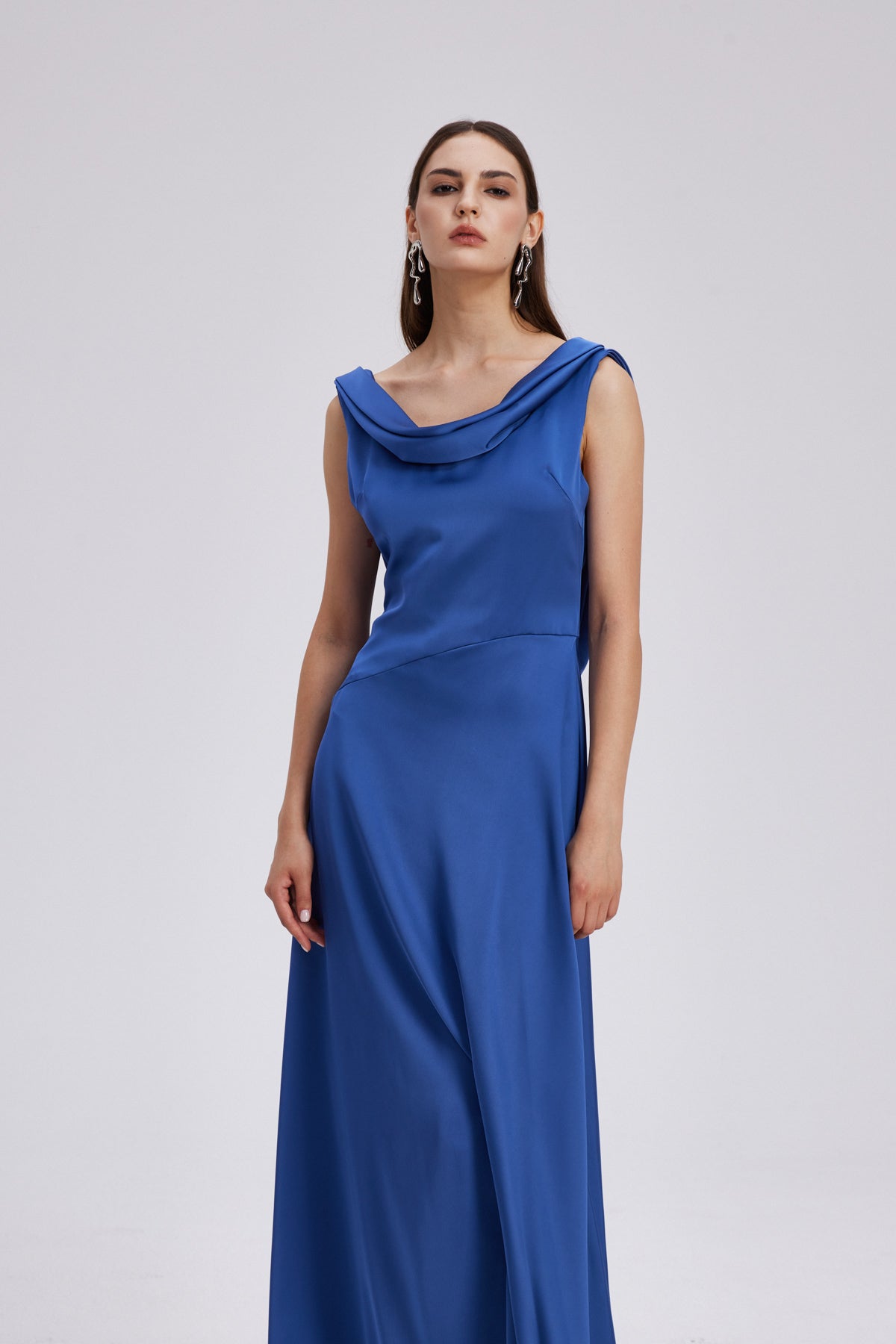 Charoula Bow Backless Satin Maxi Dress