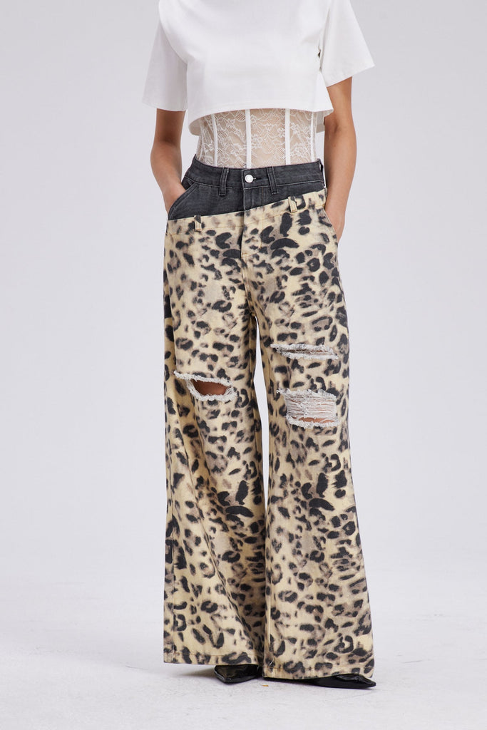 Chas Leopard Deconstruct Cutout Jeans - Stylish beautiful dress for special occasions | Buy Online