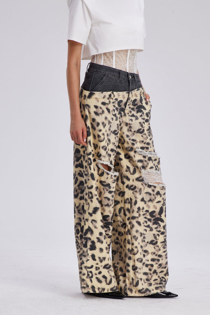 Chas Leopard Deconstruct Cutout Jeans - Stylish beautiful dress for special occasions | Buy Online