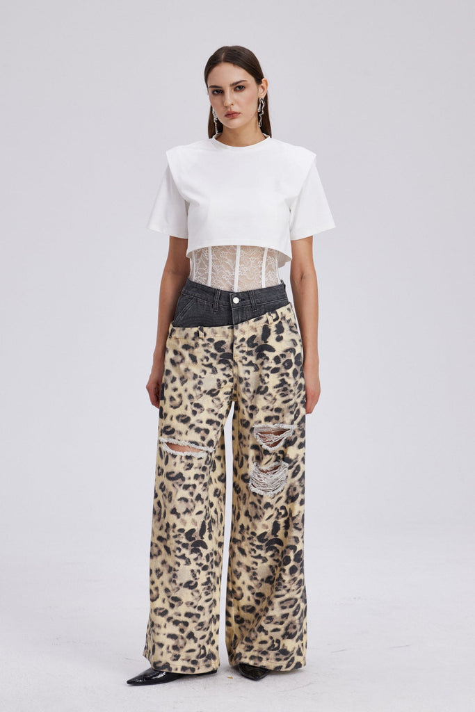 Chas Leopard Deconstruct Cutout Jeans - Stylish beautiful dress for special occasions | Buy Online