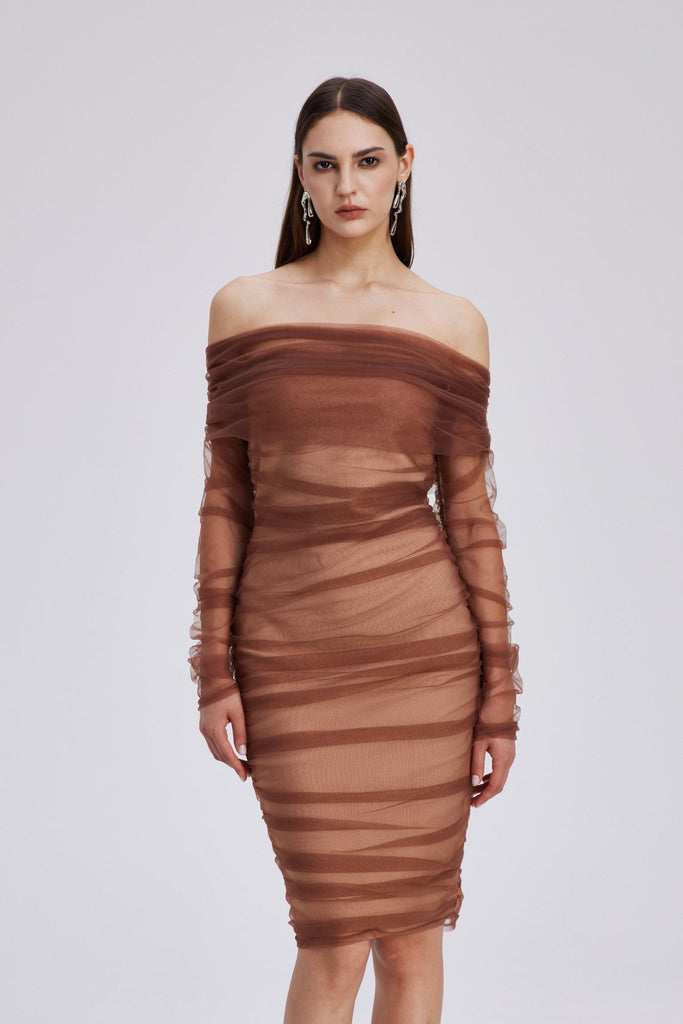 Shop  beautiful dress - Perfect for special occasions | Chaska Mesh Ruch Bandage Midi Dress