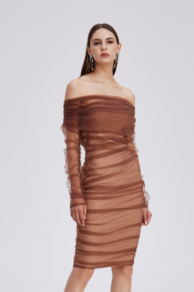 Chaska Mesh Ruch Bandage Midi Dress - Stylish beautiful dress for special occasions | Buy Online