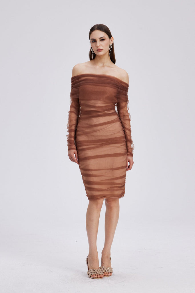 Stylish beautiful dress | Chaska Mesh Ruch Bandage Midi Dress - Ideal for special occasions