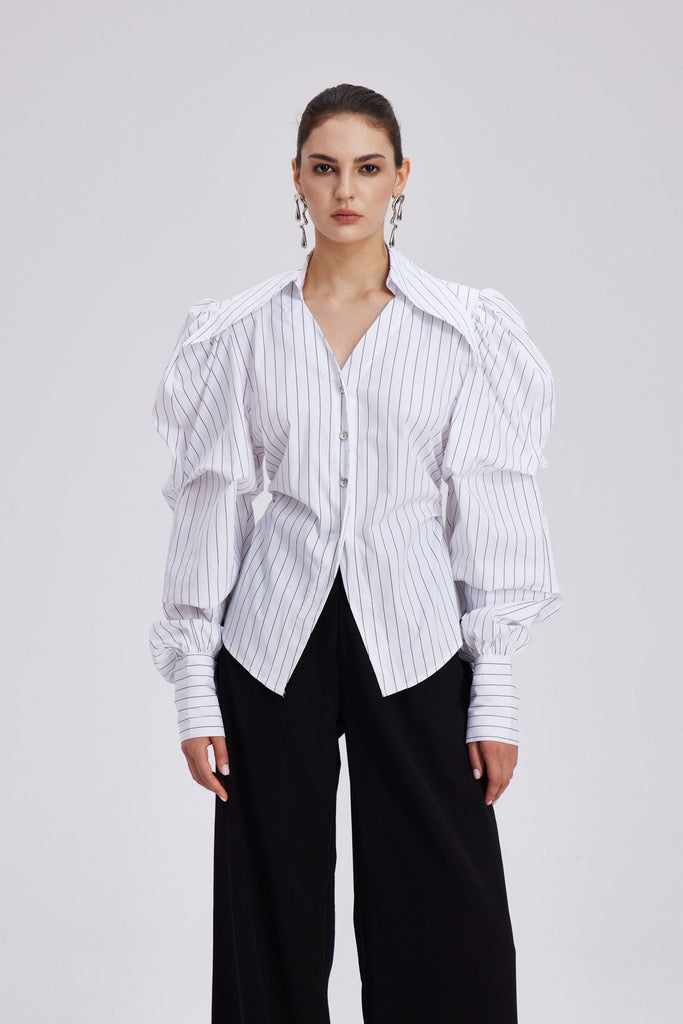 Chauncey Stripe Ruch Shirt - Stylish beautiful dress for special occasions | Buy Online