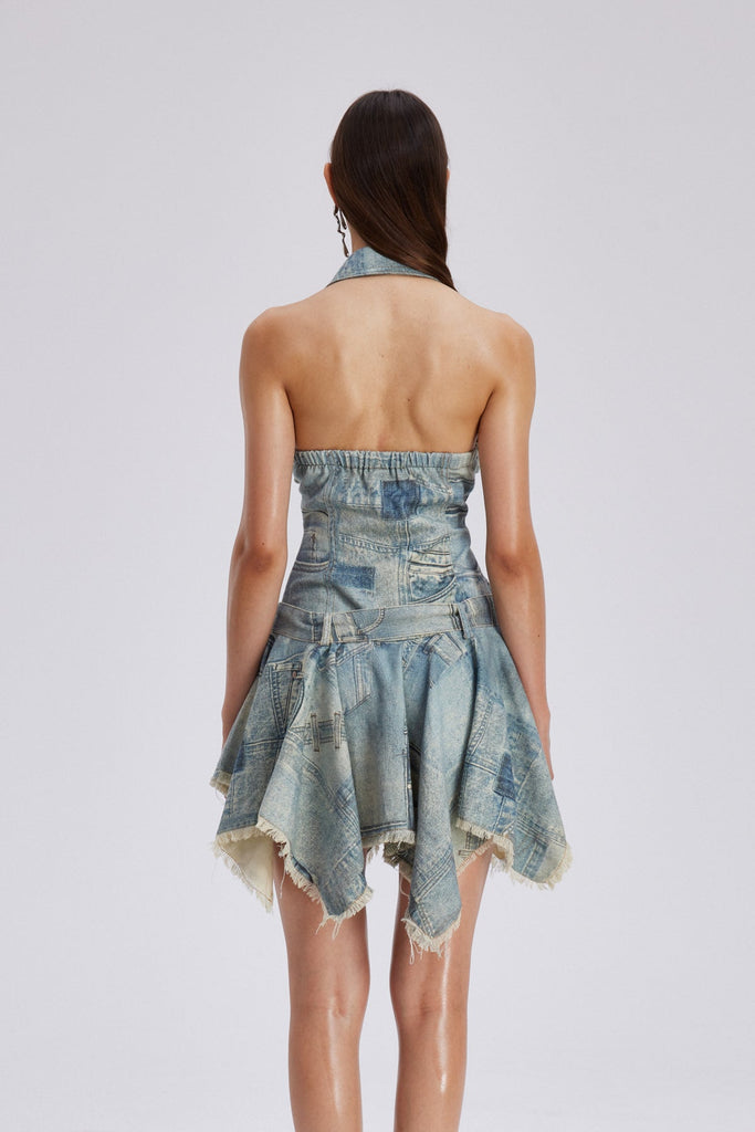 Shop  beautiful dress - Perfect for special occasions | Chava Halter Neck Print Fringe Mini Dress