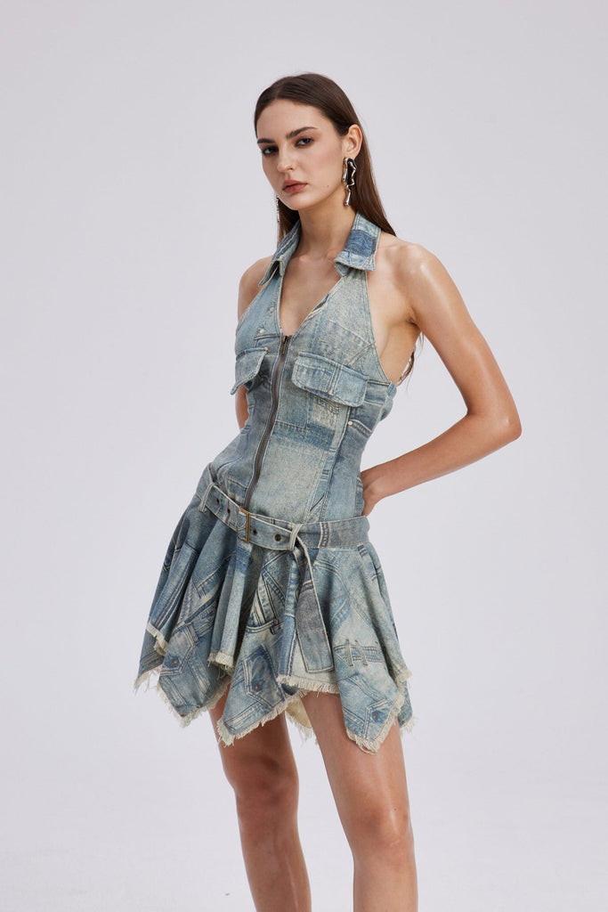 Stylish beautiful dress | Chava Halter Neck Print Fringe Mini Dress - Ideal for special occasions