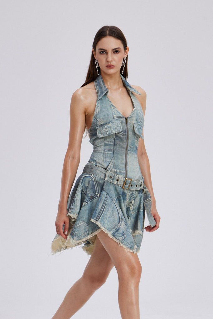 Chava Halter Neck Print Fringe Mini Dress - Stylish beautiful dress for special occasions | Buy Online