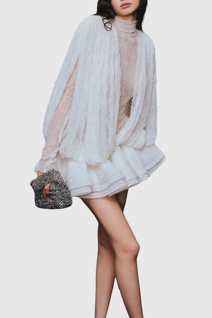 Shop  beautiful dress - Perfect for special occasions | Chaylee Semi-sheer Lace Ruffle Mini Dress