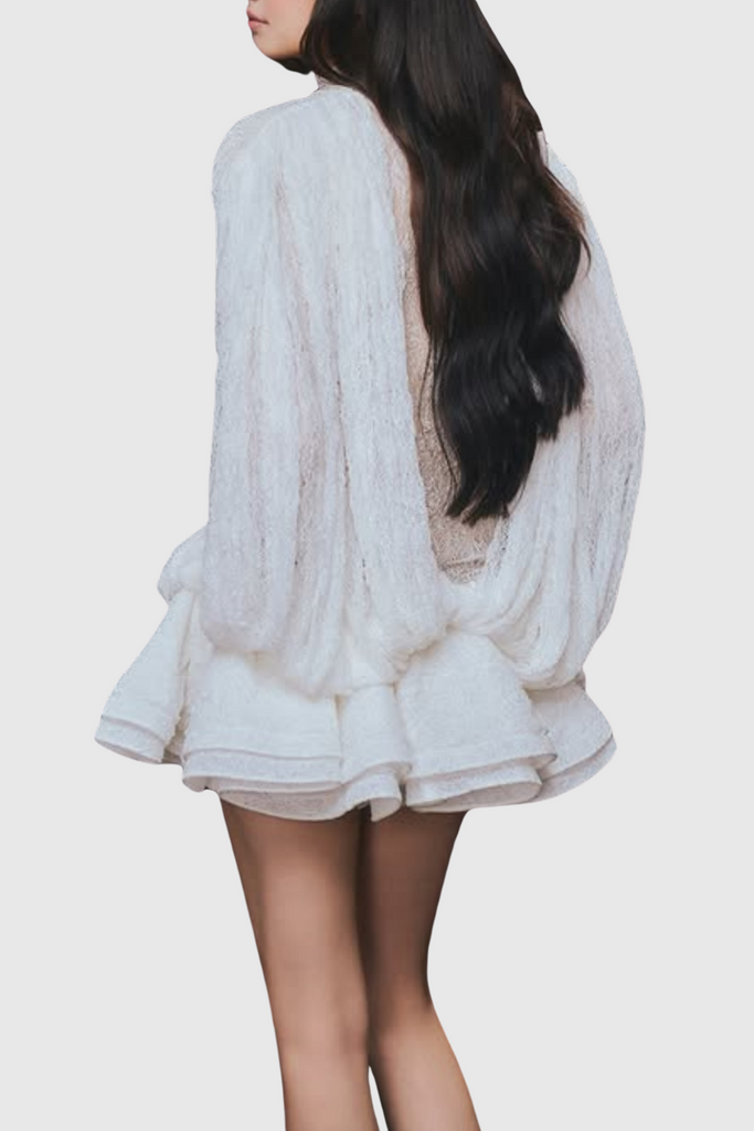 Shop  beautiful dress - Perfect for special occasions | Chaylee Semi-sheer Lace Ruffle Mini Dress