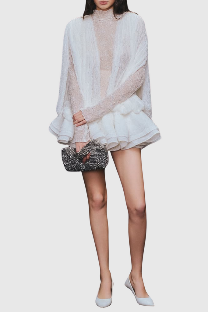 Shop  beautiful dress - Perfect for special occasions | Chaylee Semi-sheer Lace Ruffle Mini Dress