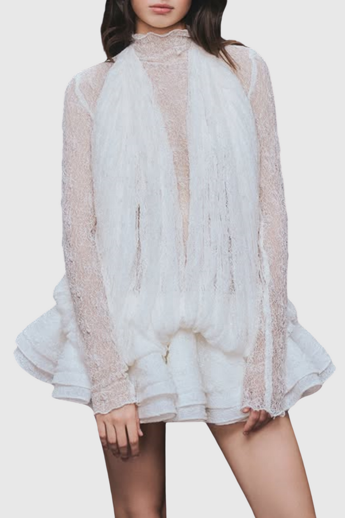 Shop  beautiful dress - Perfect for special occasions | Chaylee Semi-sheer Lace Ruffle Mini Dress