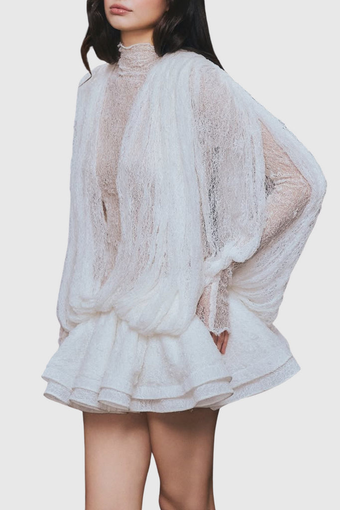 Shop  beautiful dress - Perfect for special occasions | Chaylee Semi-sheer Lace Ruffle Mini Dress