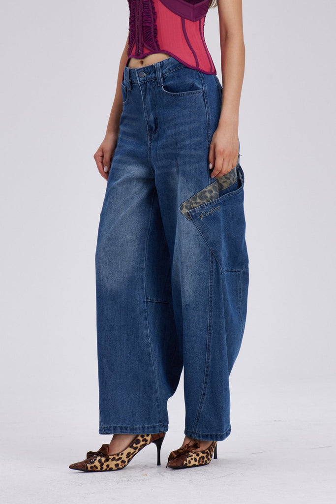 Stylish beautiful dress | Chayyim Leopard Pocket Baggy Jeans - Ideal for special occasions