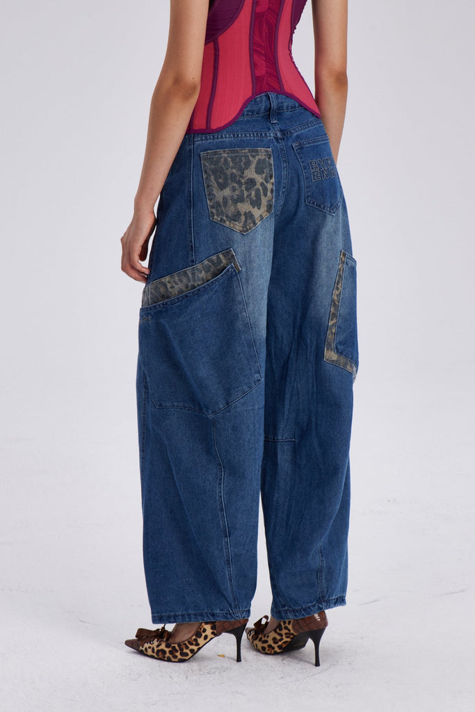 Chayyim Leopard Pocket Baggy Jeans - Stylish beautiful dress for special occasions | Buy Online
