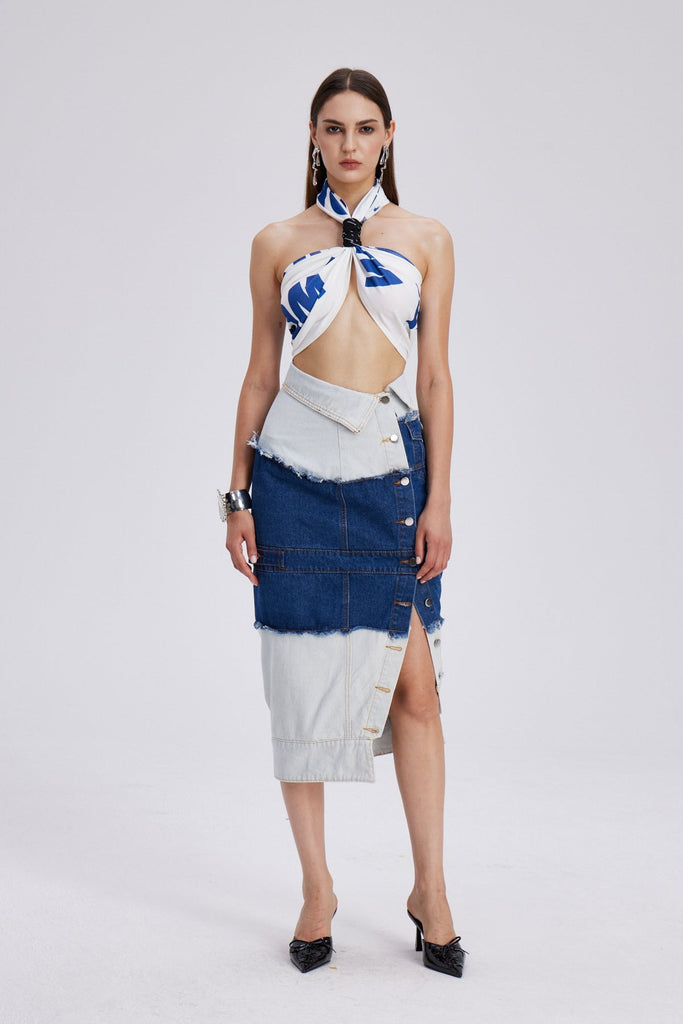 Shop  beautiful maxi - Perfect for special occasions | Che Deconstruct Asymmetric Denim Maxi Skirt