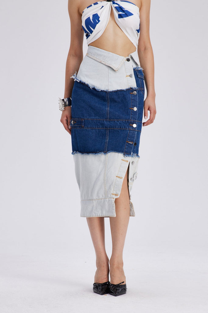 Shop  beautiful maxi - Perfect for special occasions | Che Deconstruct Asymmetric Denim Maxi Skirt