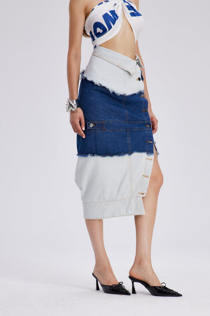 Stylish beautiful maxi | Che Deconstruct Asymmetric Denim Maxi Skirt - Ideal for special occasions
