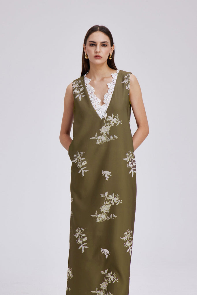 Chelo Lace V Neck Floral Maxi Dress - Stylish beautiful dress for special occasions | Buy Online