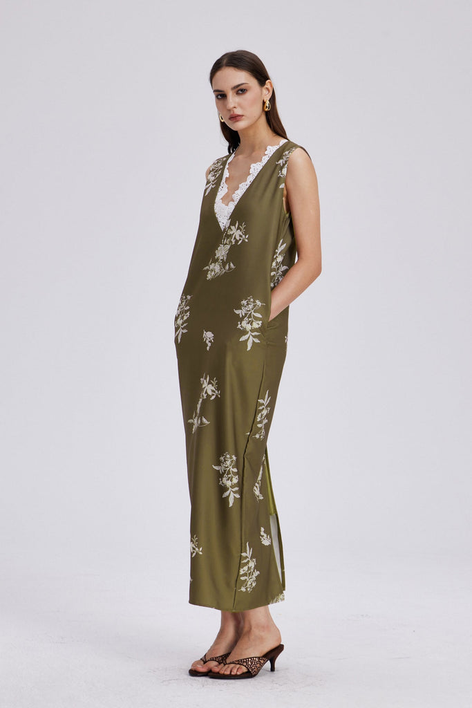 Chelo Lace V Neck Floral Maxi Dress - Stylish beautiful dress for special occasions | Buy Online