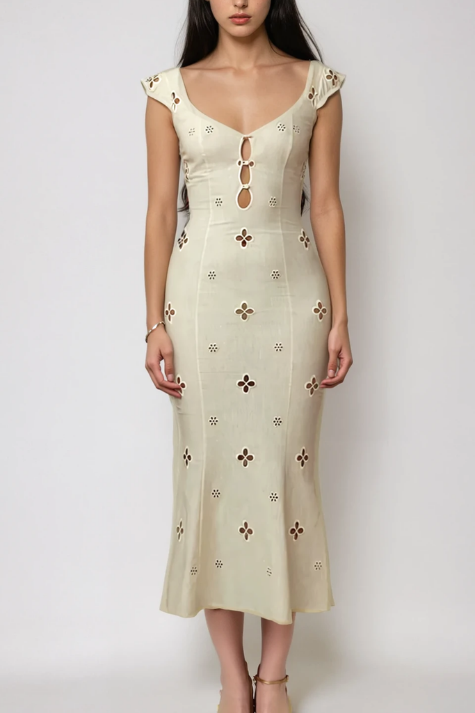 Chelsie Flower Cutout Midi Dress - Stylish beautiful dress for special occasions | Buy Online