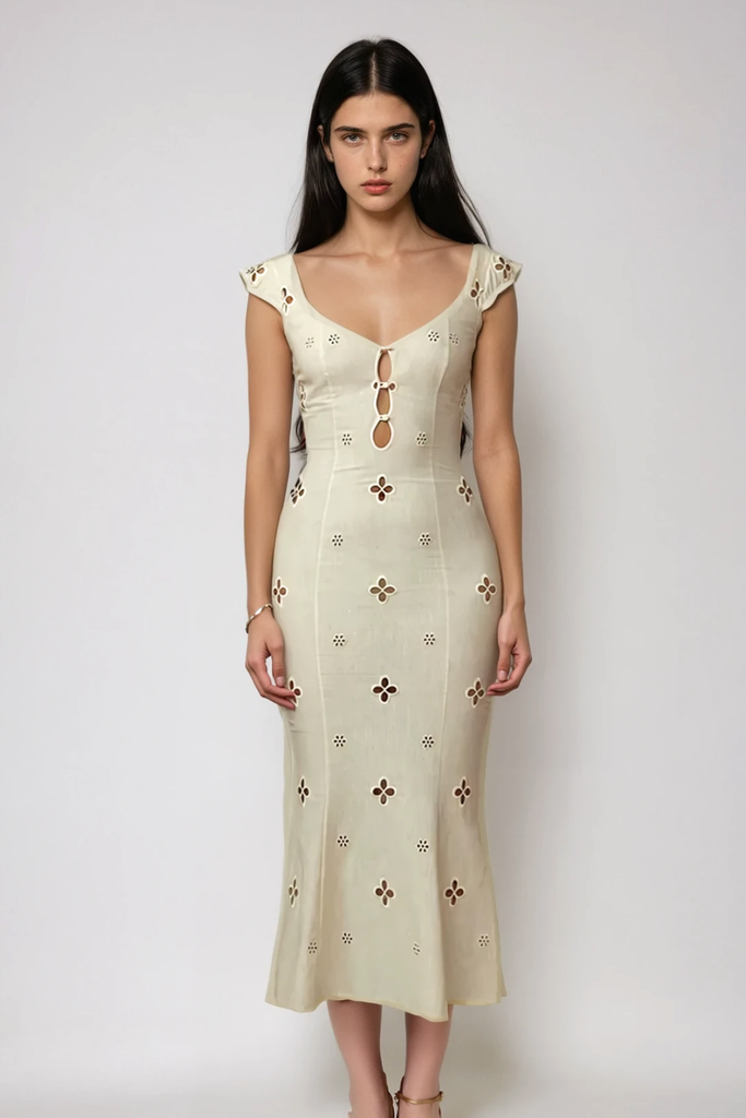 Chelsie Flower Cutout Midi Dress - Stylish beautiful dress for special occasions | Buy Online