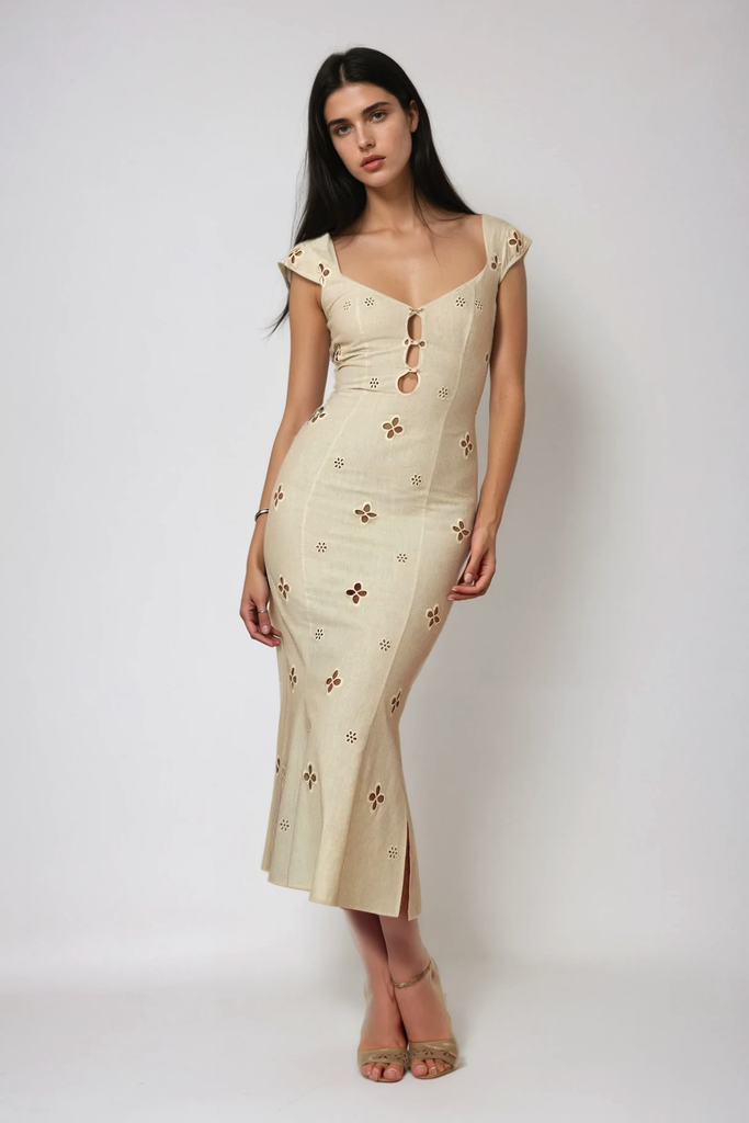 Chelsie Flower Cutout Midi Dress - Stylish beautiful dress for special occasions | Buy Online