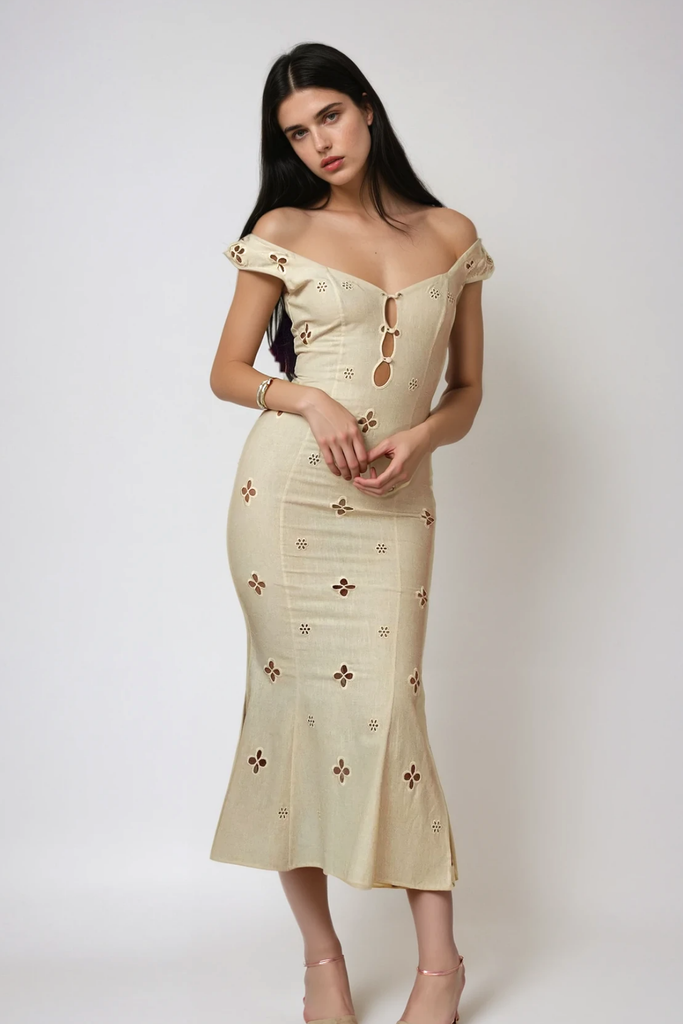 Shop  beautiful dress - Perfect for special occasions | Chelsie Flower Cutout Midi Dress