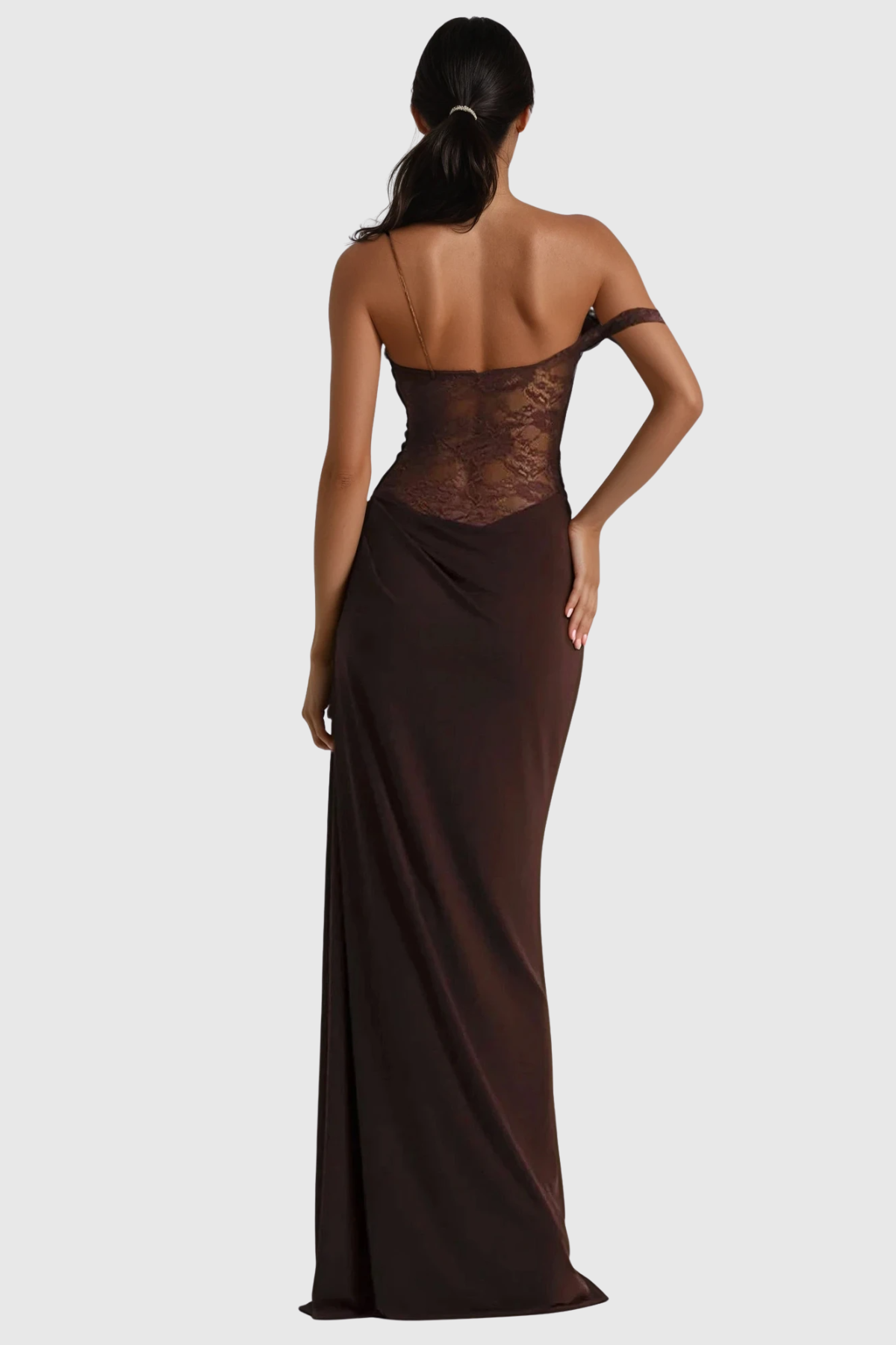 Chenda Lace Asymmetric Maxi Dress