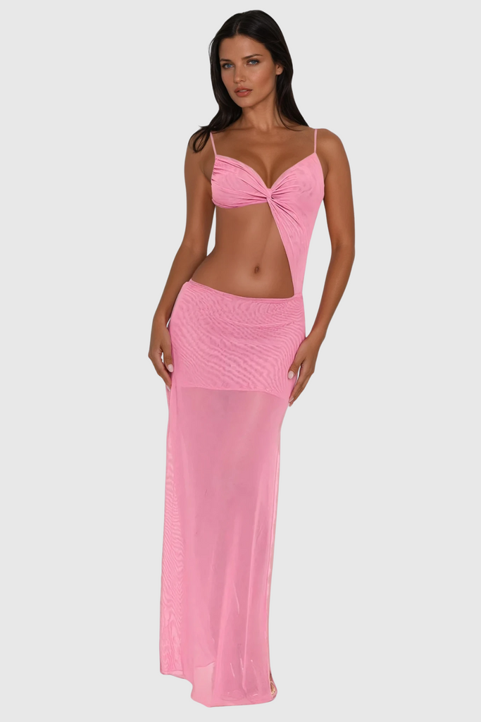 Stylish pink dress | Cheng Cutout Asymmetric Backless Maxi Dress In Pink - Ideal for special occasions