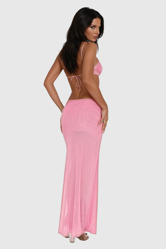 Cheng Cutout Asymmetric Backless Maxi Dress In Pink - Stylish pink dress for special occasions | Buy Online