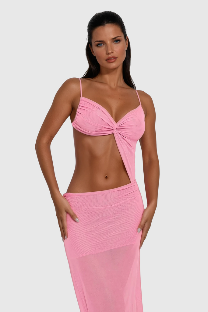 Cheng Cutout Asymmetric Backless Maxi Dress In Pink - Stylish pink dress for special occasions | Buy Online