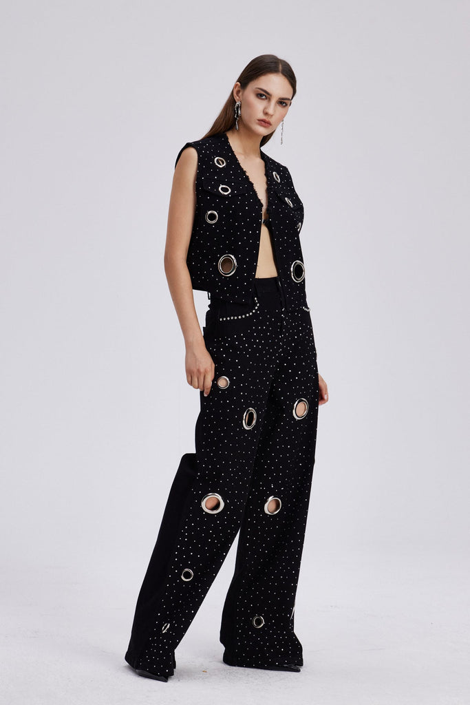 Shop  beautiful dress - Perfect for special occasions | Chet Embellished Cutout Denim Pants Set