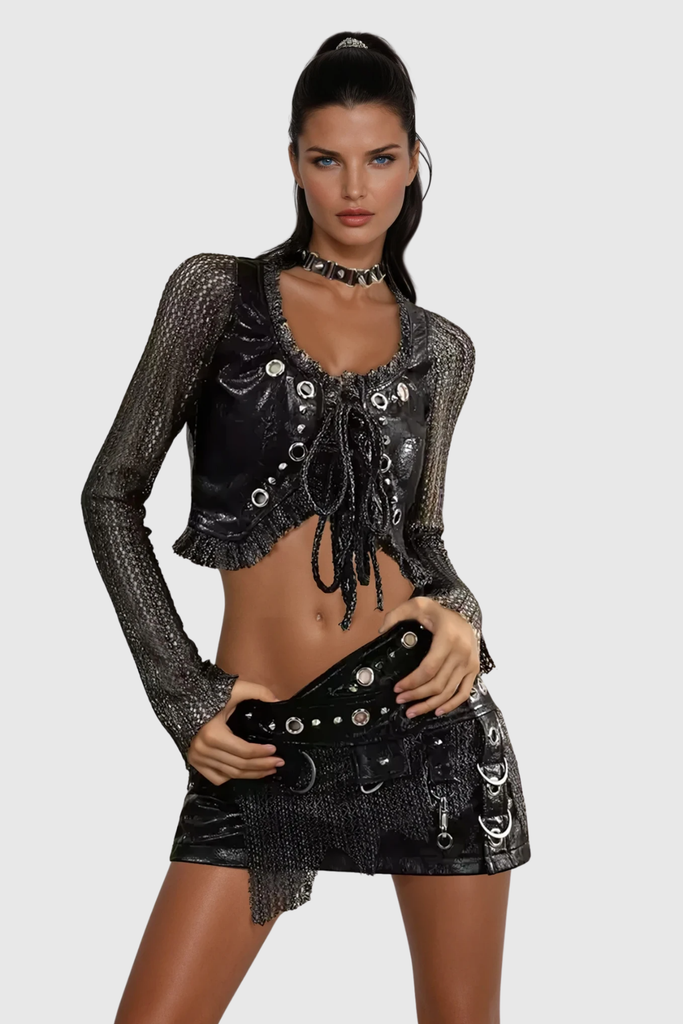 Chiaki Embellished Asymmetric Leather Mini Skirt - Stylish beautiful mini for special occasions | Buy Online