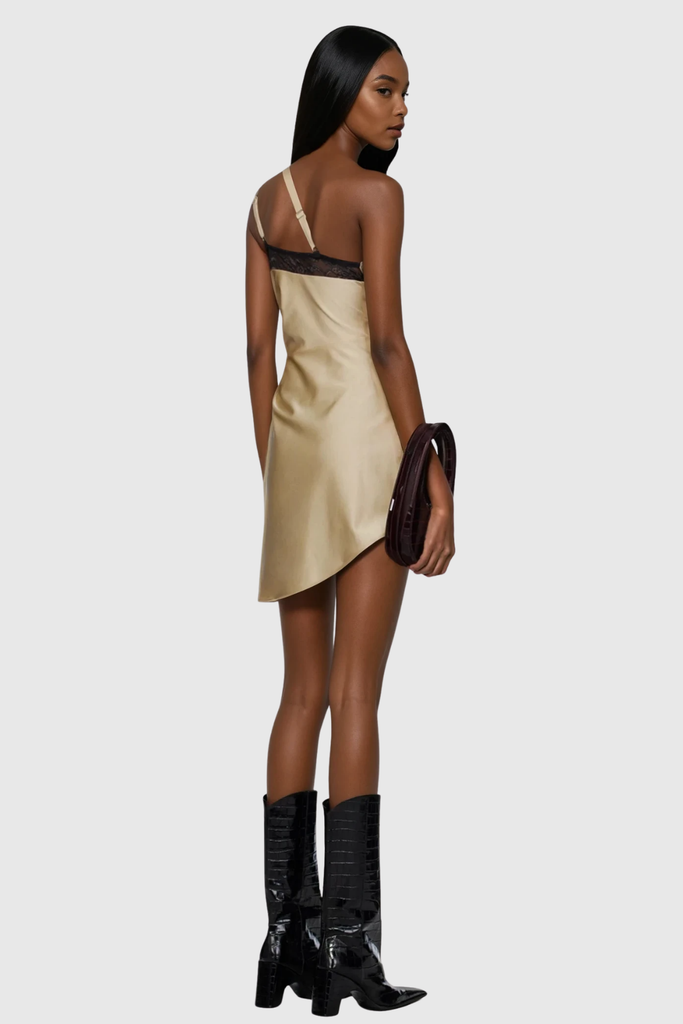 Chinonso One Shouder Cutout Lace Satin Mini Dress - Stylish beautiful dress for special occasions | Buy Online