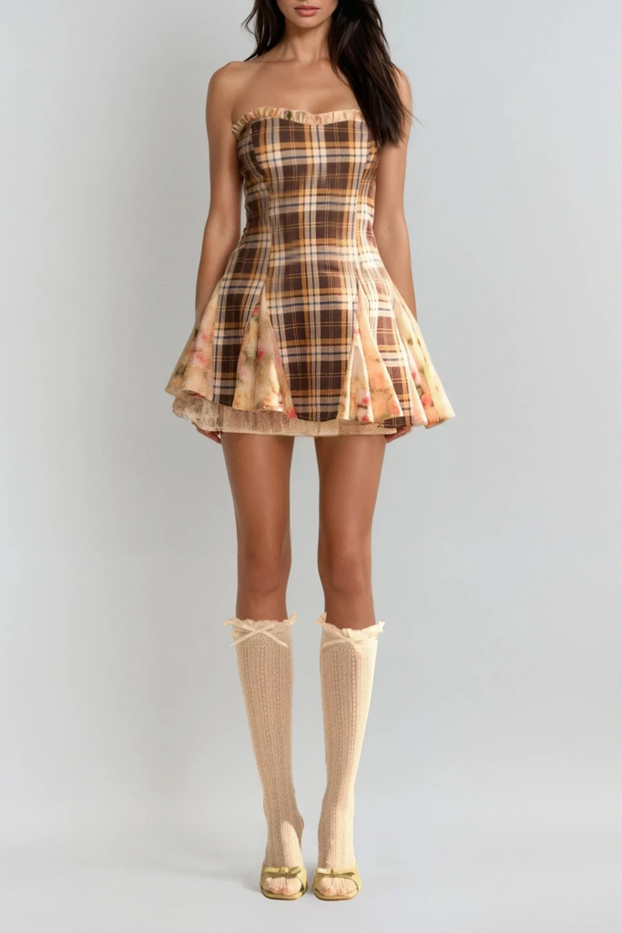 Shop  beautiful dress - Perfect for special occasions | Chinyelu Strapless Grid Floral Mini Dress