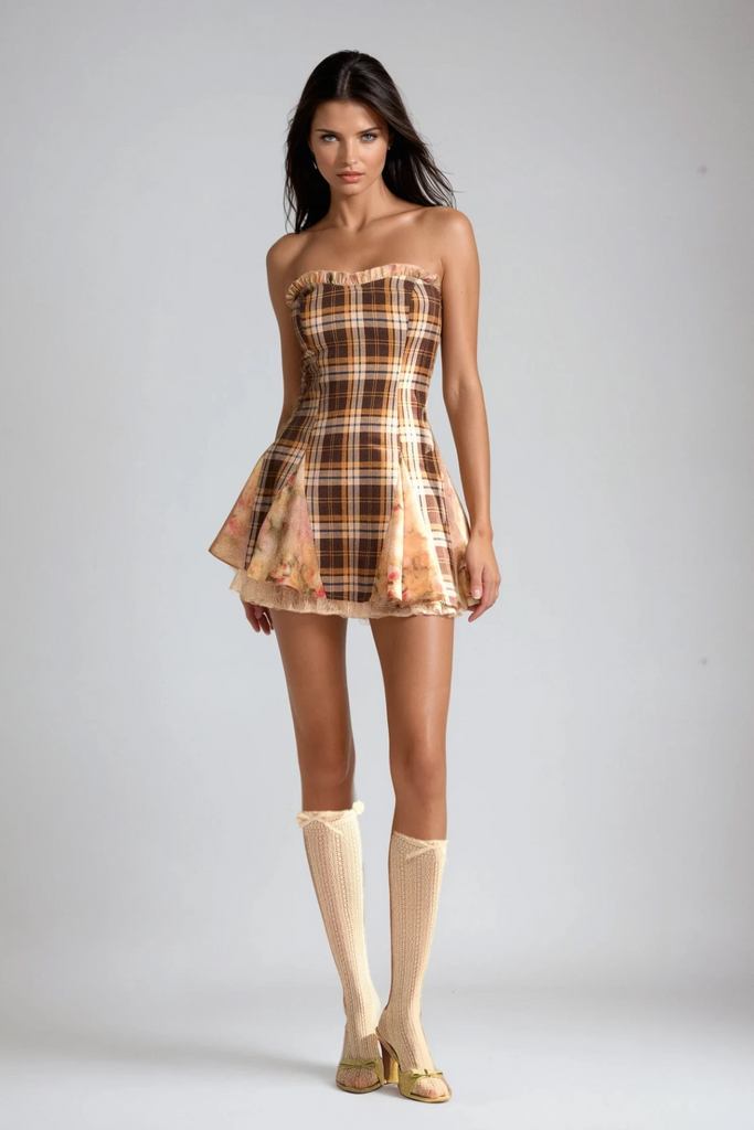Stylish beautiful dress | Chinyelu Strapless Grid Floral Mini Dress - Ideal for special occasions