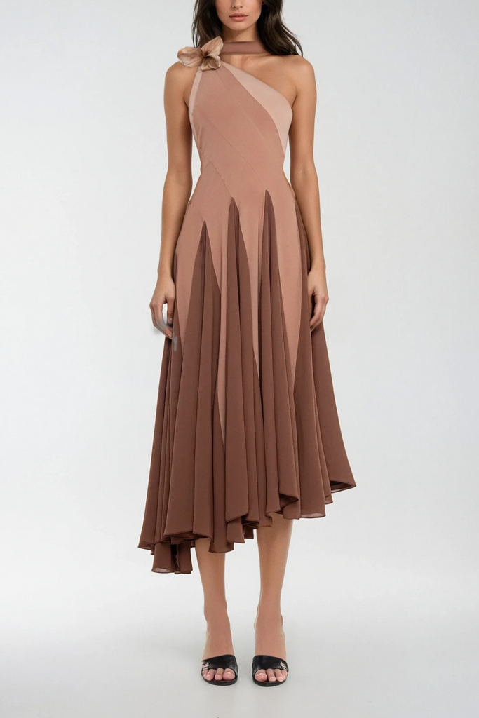 Stylish beautiful dress | Chip One Shoulder Asymmetric Ruffle Midi Dress - Ideal for special occasions