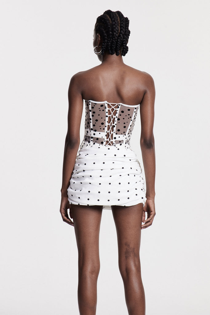 Chiram Dot Corset Ruch Skirt Set - Stylish beautiful dress for special occasions | Buy Online