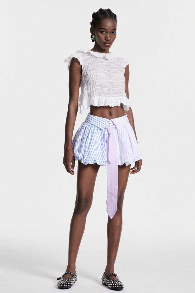 Chiril Stripe Ruch Mini Skirt - Stylish beautiful mini for special occasions | Buy Online