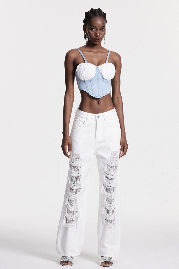 Stylish beautiful dress | Chiyo Lace Ripped Jeans - Ideal for special occasions