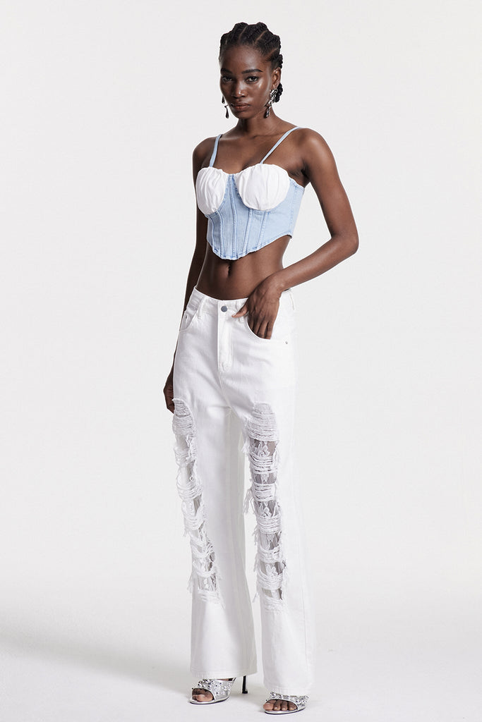 Chiyo Lace Ripped Jeans - Stylish beautiful dress for special occasions | Buy Online