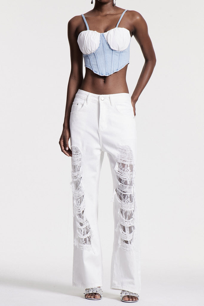 Stylish beautiful dress | Chiyo Lace Ripped Jeans - Ideal for special occasions